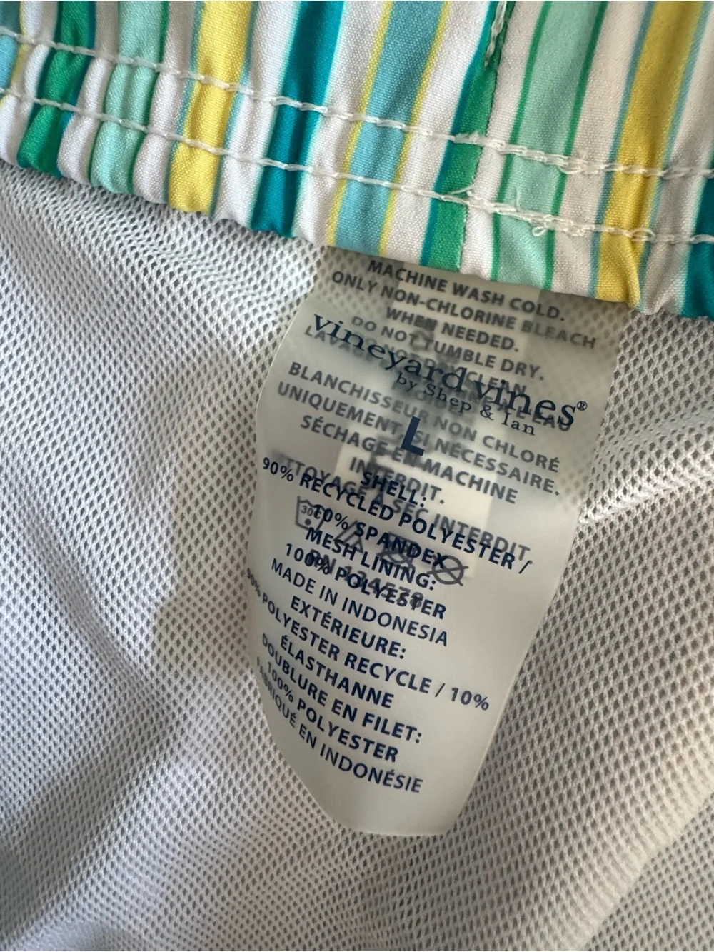 Vineyard Vines Striped Swim Trunks - Teal, Yellow & White